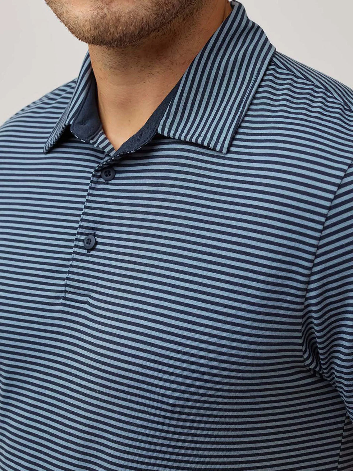 Navy + Wedgewood Striped Performance Cool Polo
